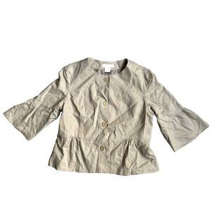 George Designs by‎ Mark Eisen Shirt Womens 14 Brown Khaki Peplum Top Bell Sleeve